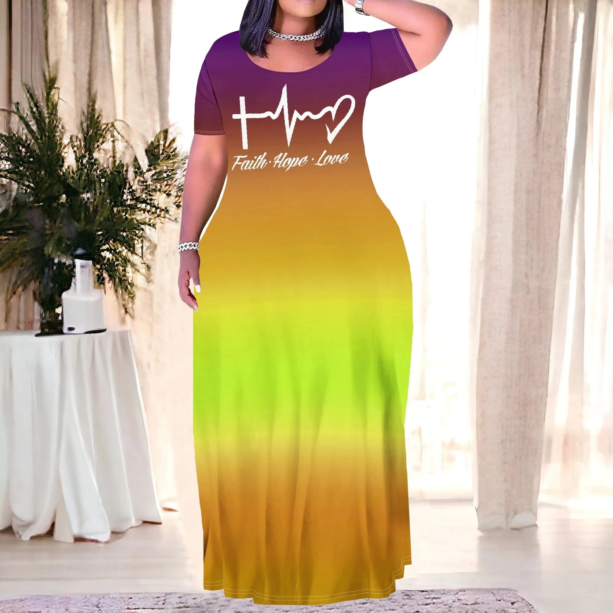 Elevate Your Style With the Plus Size Inspirational Dress – Faith Hope Love Gradient by Creative Vault Marketplace