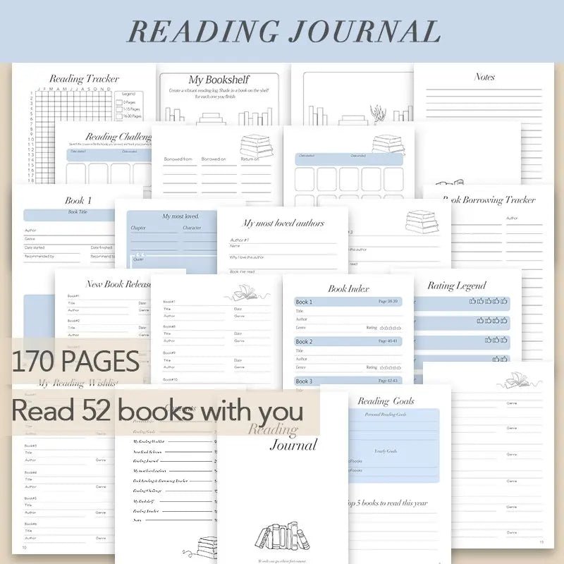 A5 Reading Journal, Daily Book Planner (170 Pages), 52 Book Review Templates, Quote Journal - Perfect Gift for Book Lovers by Creative Vault Marketplace