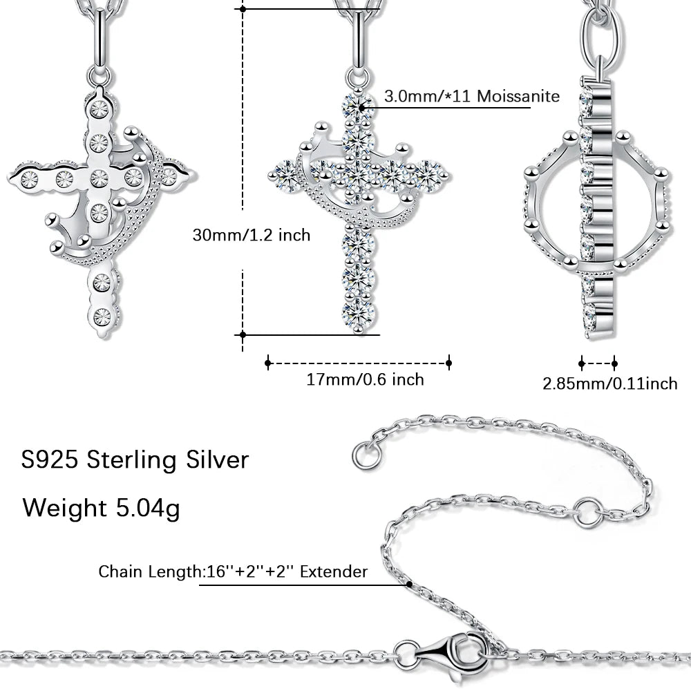 Pretty Beauty 925 Sterling Silver Moissanite Crown Cross Necklace Royal Cross Pendant Christian Faith Jewelry Gift for Women Men by Creative Vault Marketplace