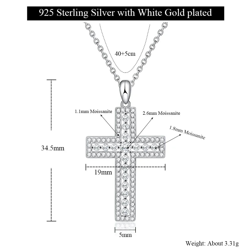 Pretty Beauty 925 Silver Moissanite Cross Necklace White Gold Plated Pave Cross Pendant Faith Christian Jewelry Gift for Women by Creative Vault Marketplace