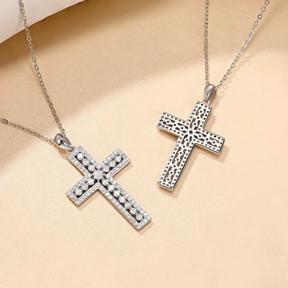 Pretty Beauty 925 Silver Moissanite Cross Necklace White Gold Plated Pave Cross Pendant Faith Christian Jewelry Gift for Women by Creative Vault Marketplace