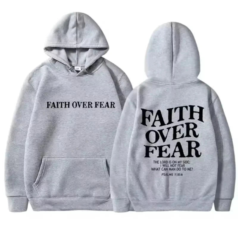 FAITH OVER FEAR Printed Men's and Women's Hoodies Casual Long Sleeve Hoodies Harajuku Hip Hop Hoodies Autumn Winter Warm Hoodies by Creative Vault Marketplace