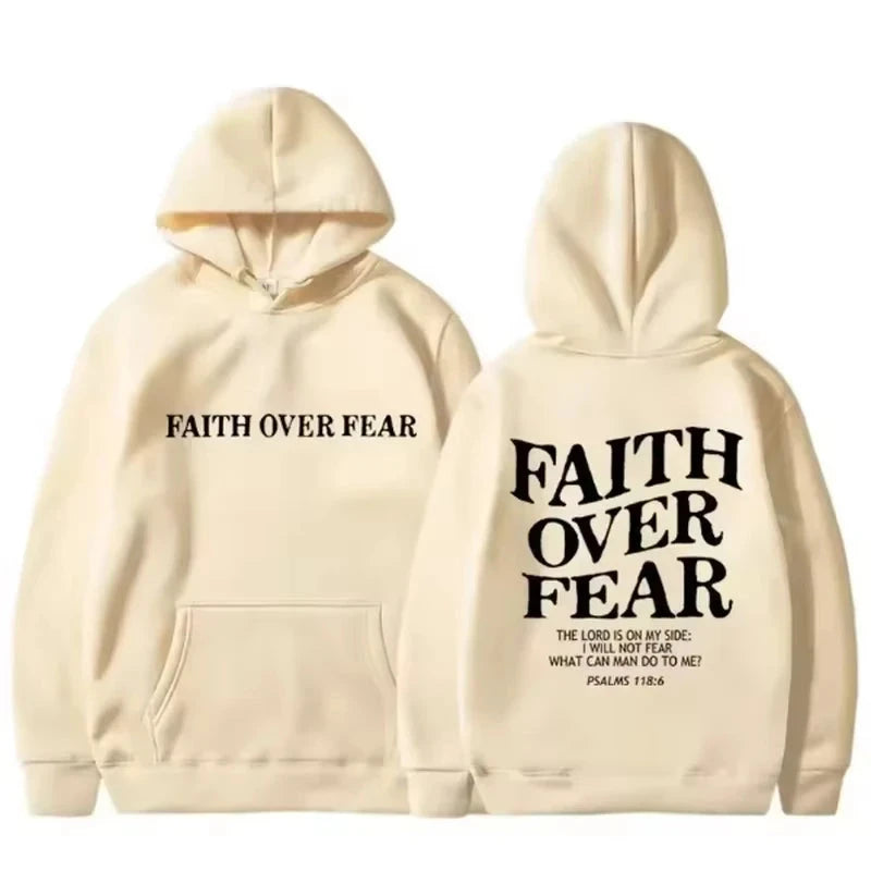 FAITH OVER FEAR Printed Men's and Women's Hoodies Casual Long Sleeve Hoodies Harajuku Hip Hop Hoodies Autumn Winter Warm Hoodies by Creative Vault Marketplace