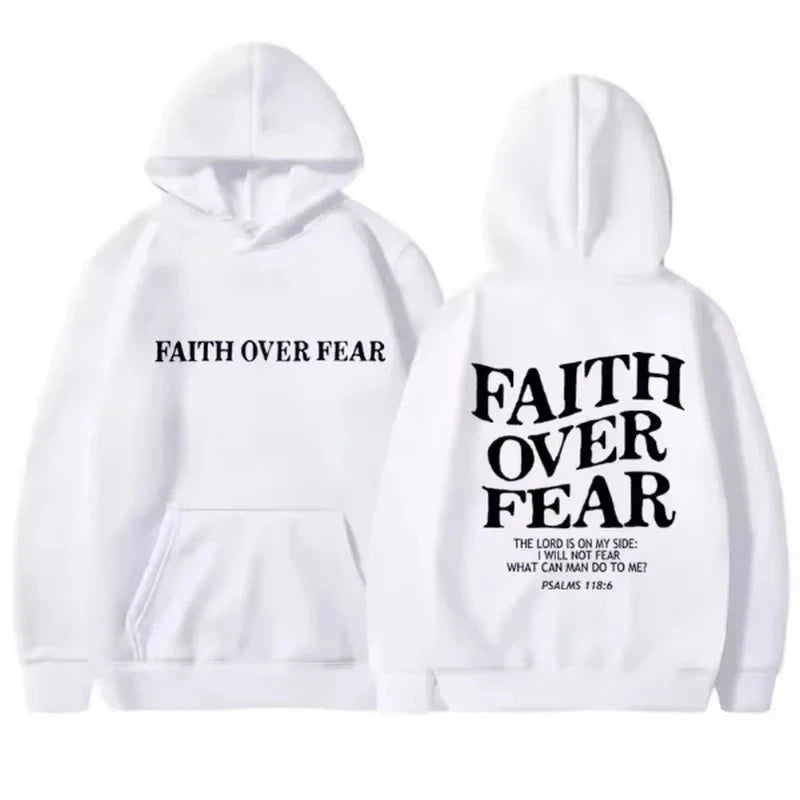 FAITH OVER FEAR Printed Men's and Women's Hoodies Casual Long Sleeve Hoodies Harajuku Hip Hop Hoodies Autumn Winter Warm Hoodies by Creative Vault Marketplace
