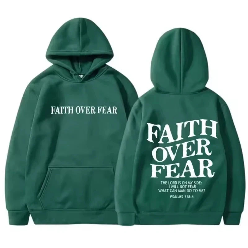 FAITH OVER FEAR Printed Men's and Women's Hoodies Casual Long Sleeve Hoodies Harajuku Hip Hop Hoodies Autumn Winter Warm Hoodies by Creative Vault Marketplace