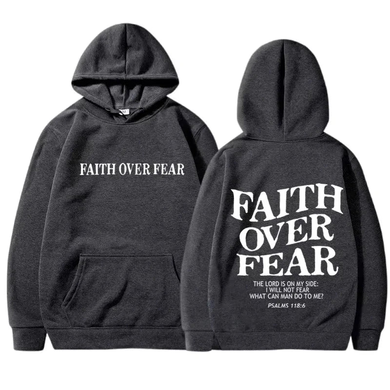 Men's Faith Over Fear Graphic Hoodie Black Pullover Sweatshirt Comfortable Blend Fabric Inspirational Streetwear Hooded Top by Creative Vault Marketplace