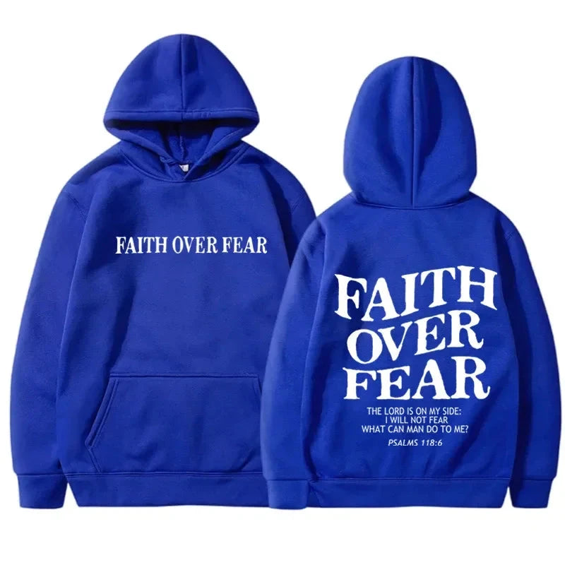 Men's Faith Over Fear Graphic Hoodie Black Pullover Sweatshirt Comfortable Blend Fabric Inspirational Streetwear Hooded Top by Creative Vault Marketplace