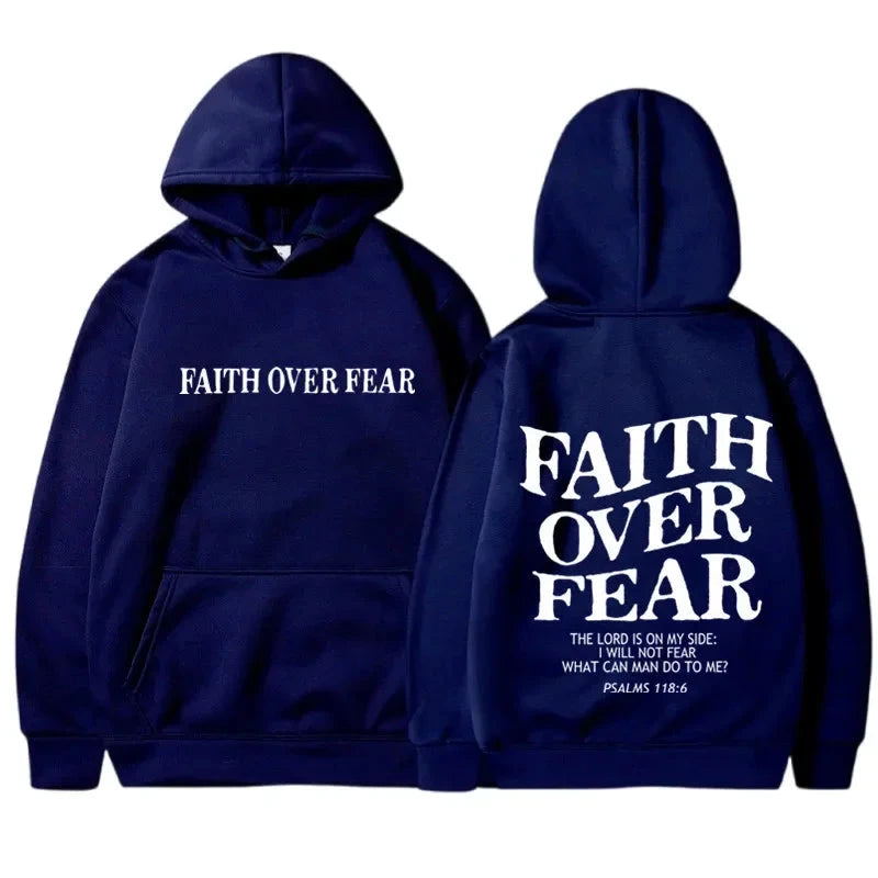 Men's Faith Over Fear Graphic Hoodie Black Pullover Sweatshirt Comfortable Blend Fabric Inspirational Streetwear Hooded Top by Creative Vault Marketplace