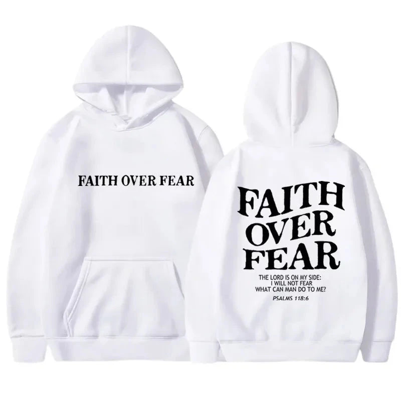 Men's Faith Over Fear Graphic Hoodie Black Pullover Sweatshirt Comfortable Blend Fabric Inspirational Streetwear Hooded Top by Creative Vault Marketplace