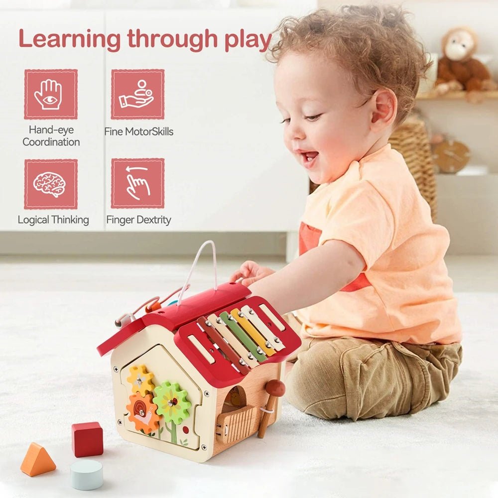 Montessori Children Toy Educational Wooden Baby Toys Creative Games Baby Wooden Blocks for 0 12 Months Cartoon House Busy Box by Creative Vault Marketplace