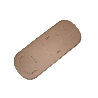 Solid tan universal baby stroller seat cushion with harness slots, shown against a plain white background.