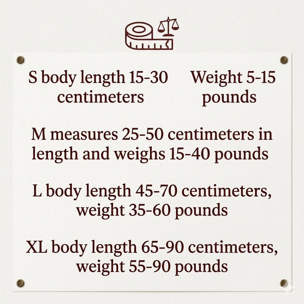Size guide for Pet Grooming Dryer Box listing body length and weight specifications for sizes S through XL.
