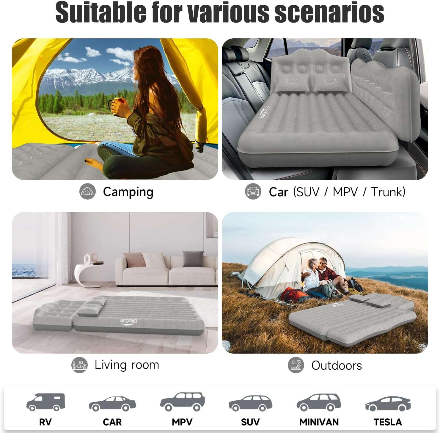 Thicken Backseat SUV/Car/Truck Air Mattress Air Bed Inflatable SUV Truck Mattress -35.4'' Width/Grey by Dikasun Outdoor