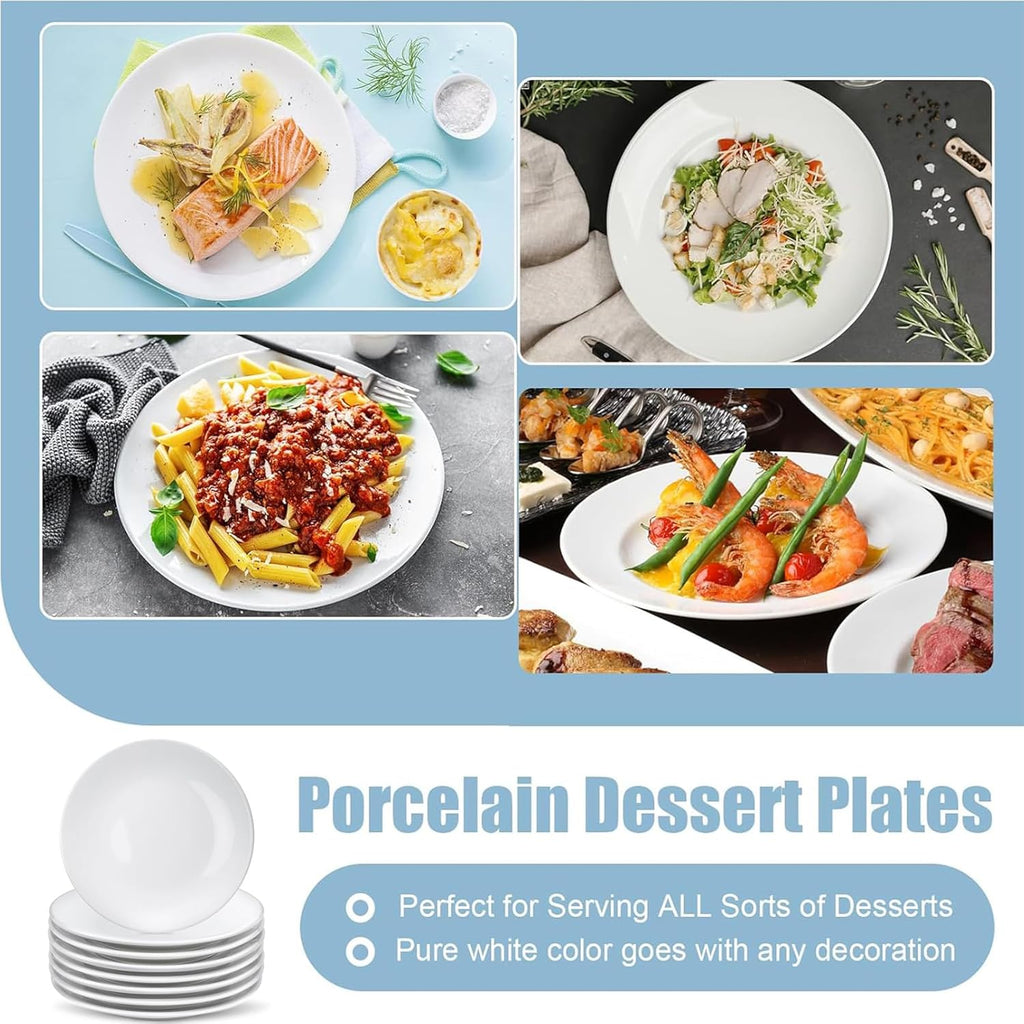 8 Pcs Porcelain Dessert Plates,6 inch White Appetizer Plates,Round Small White Plates,Small Plates for Appetizers,Ceramic Dessert Plate for Cake Snacks,Microwave Oven and Dishwasher Safe by EasyOptionXY