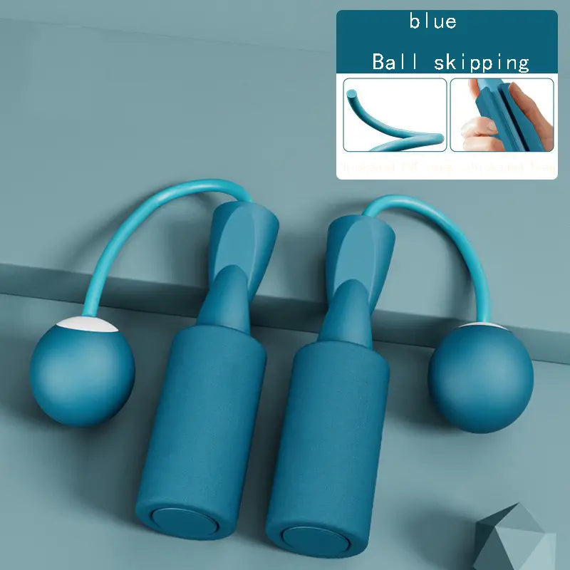 Blue VersaRope dual-mode cordless jump rope set with weighted balls and ergonomic handles for home fitness.