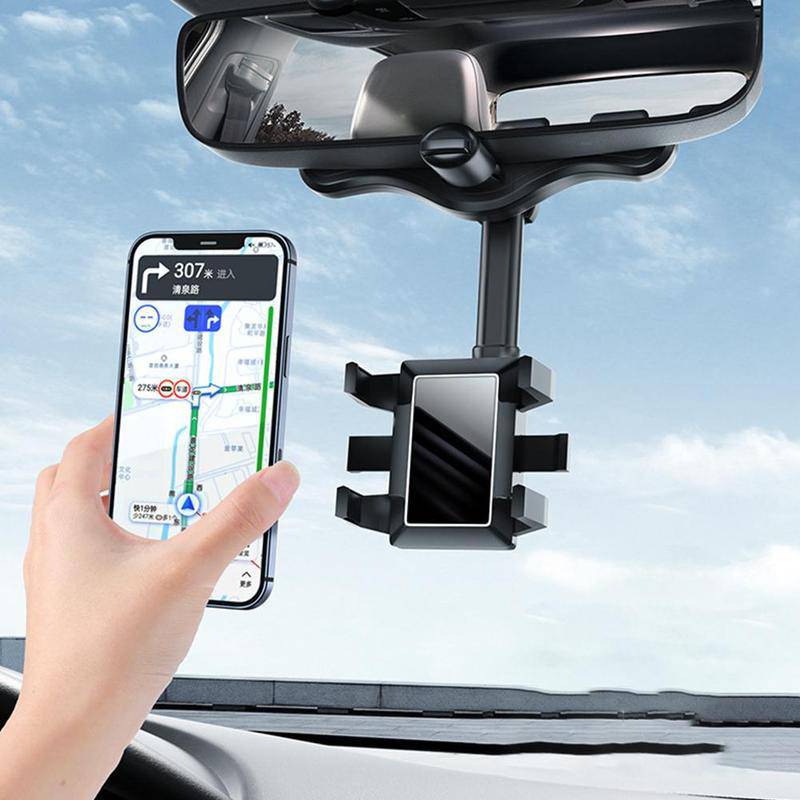 Rearview Mirror Phone Holder For Car Rotatable And Retractable Car Phone Holder Multifunctional 360 Rear View Mirror Phone Holder Suitable For All Mobile Phones And All Car by Creative Vault Marketplace