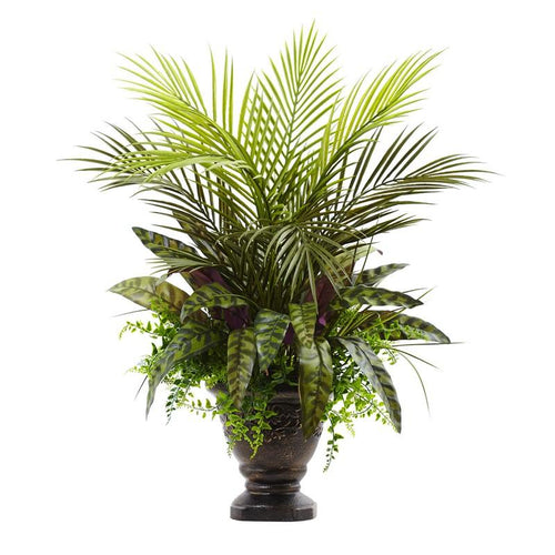 27' Mixed Areca Palm, Fern & Peacock w/Planter by Home & Decor