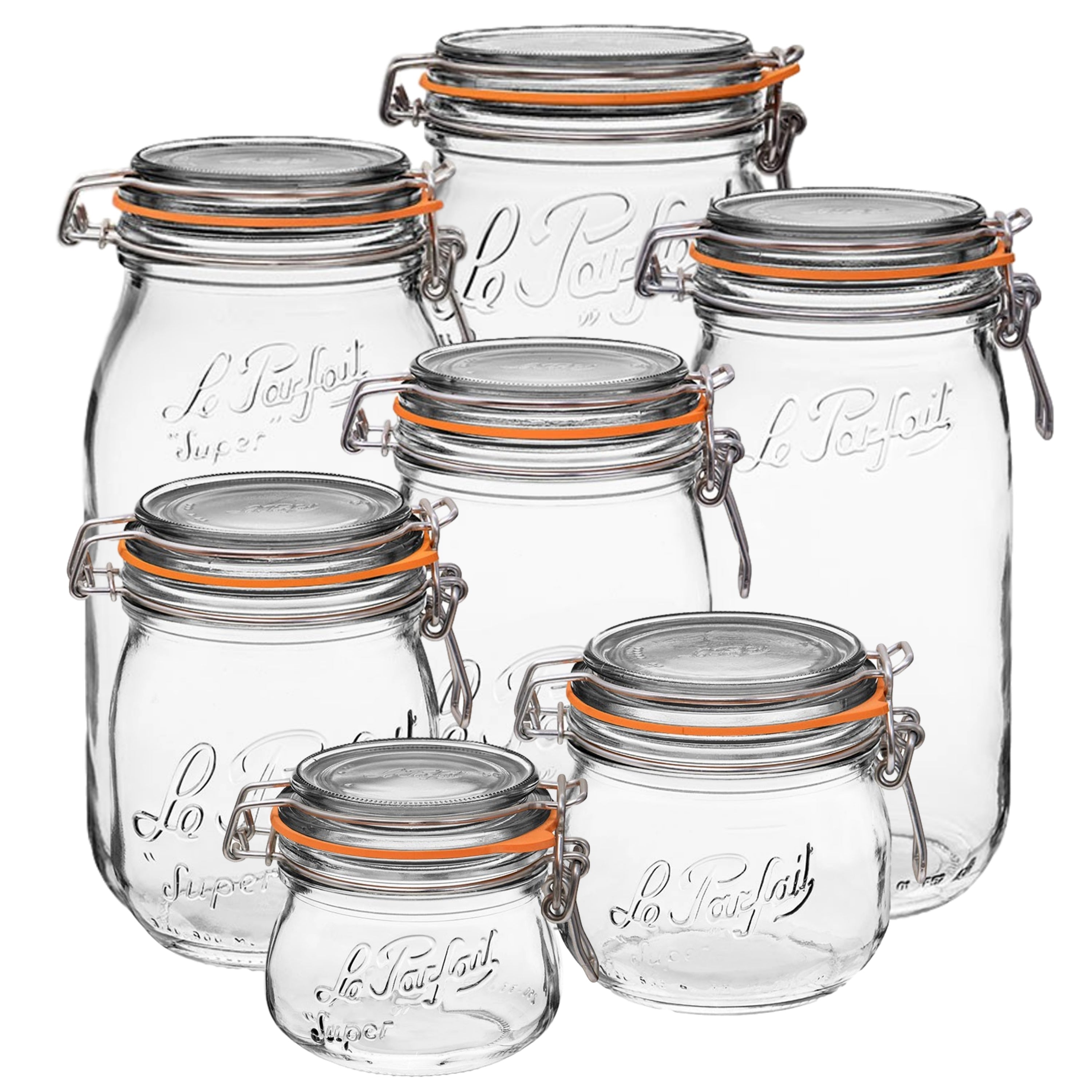 Le Parfait Super Jars, French Glass Canning Jars with Stainless Wire-Bail Clamp Lid by Le Parfait America