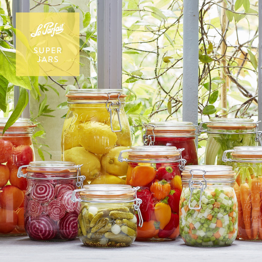 Le Parfait Super Jars, French Glass Canning Jars with Stainless Wire-Bail Clamp Lid by Le Parfait America