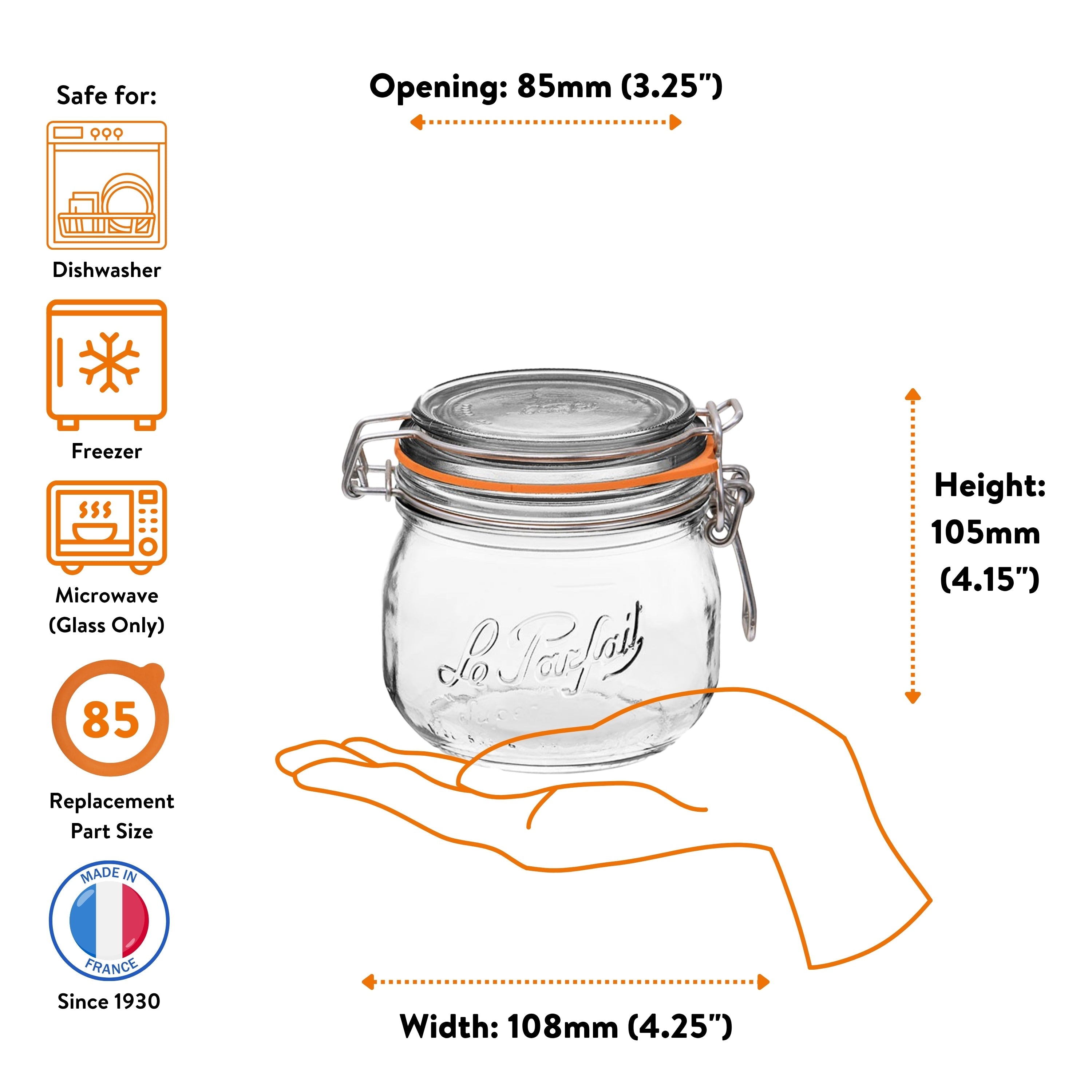 Le Parfait Super Jars, French Glass Canning Jars with Stainless Wire-Bail Clamp Lid by Le Parfait America