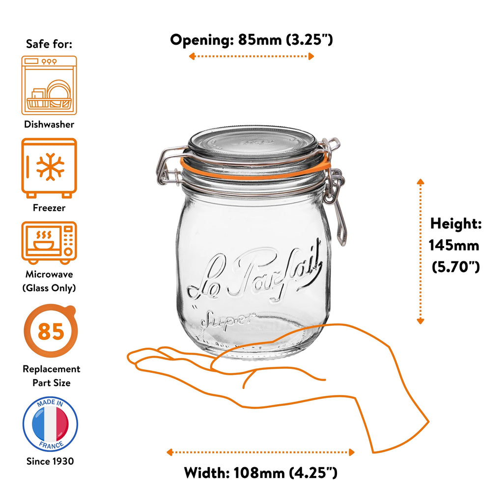 Le Parfait Super Jars, French Glass Canning Jars with Stainless Wire-Bail Clamp Lid by Le Parfait America