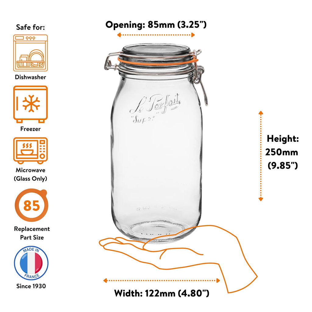 Le Parfait Super Jars, French Glass Canning Jars with Stainless Wire-Bail Clamp Lid by Le Parfait America