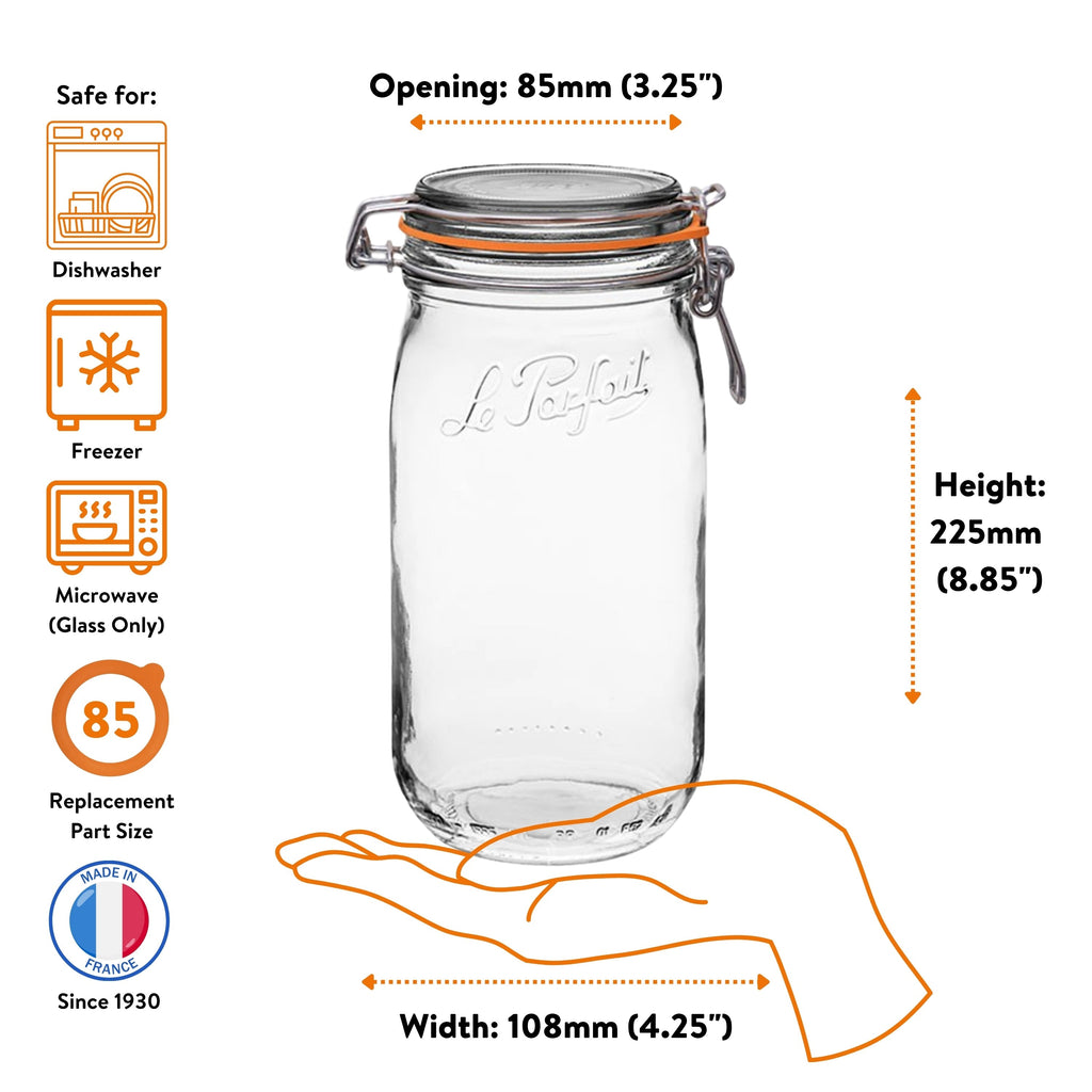 Le Parfait Super Jars, French Glass Canning Jars with Stainless Wire-Bail Clamp Lid by Le Parfait America