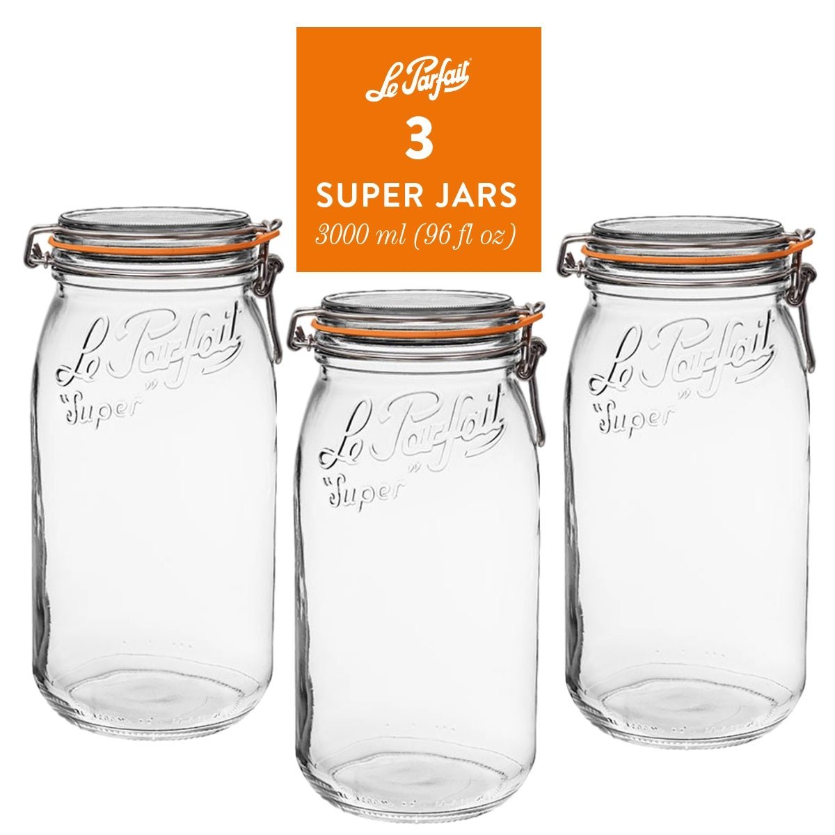 Le Parfait Super Jars, French Glass Canning Jars with Stainless Wire-Bail Clamp Lid by Le Parfait America