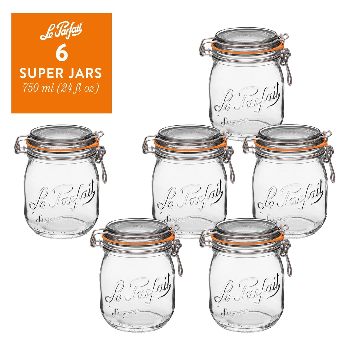 Le Parfait Super Jars, French Glass Canning Jars with Stainless Wire-Bail Clamp Lid by Le Parfait America