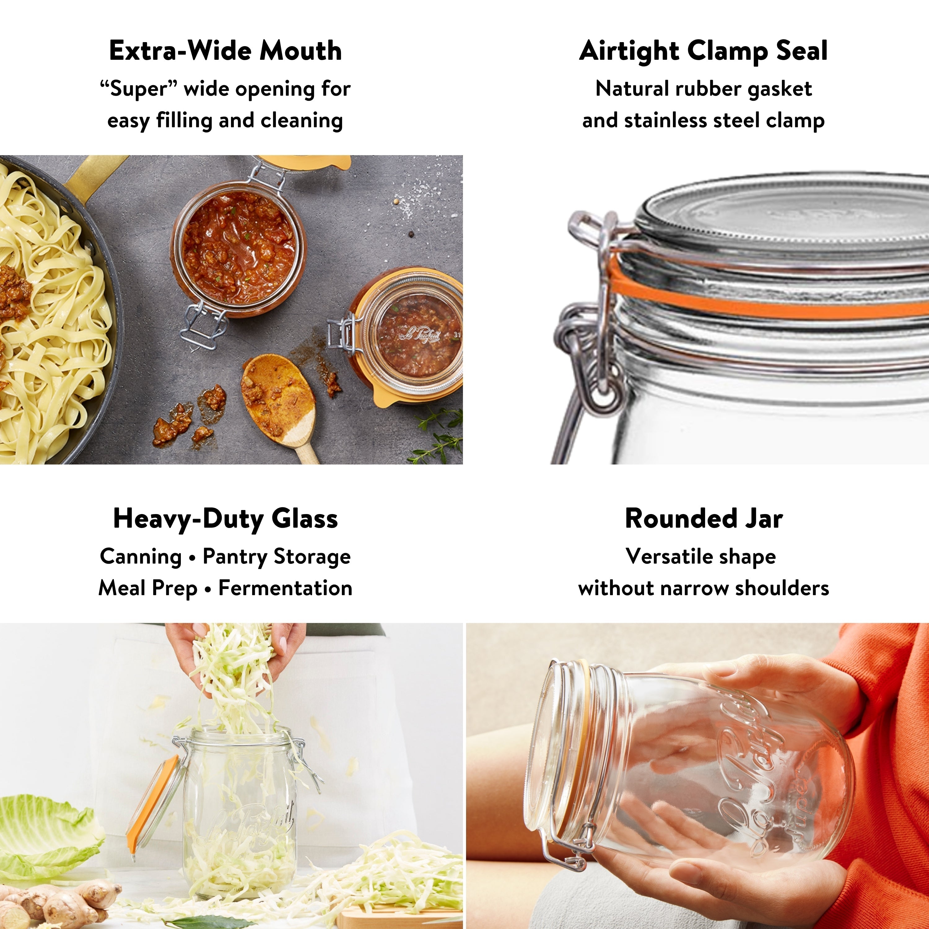 Le Parfait Super Jars, French Glass Canning Jars with Stainless Wire-Bail Clamp Lid by Le Parfait America