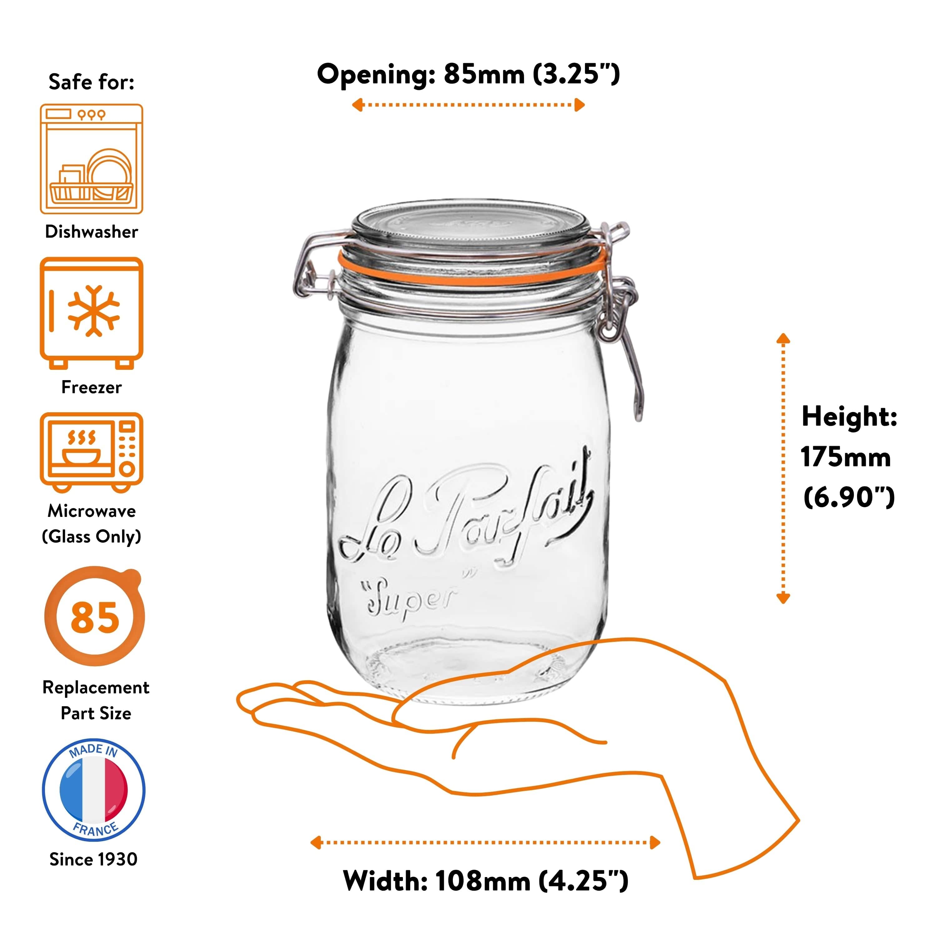 Le Parfait Super Jars, French Glass Canning Jars with Stainless Wire-Bail Clamp Lid by Le Parfait America
