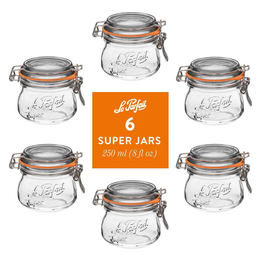 Le Parfait Super Jars, French Glass Canning Jars with Stainless Wire-Bail Clamp Lid by Le Parfait America