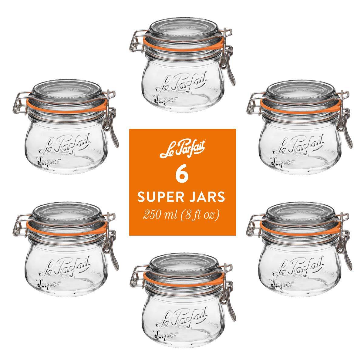 Le Parfait Super Jars, French Glass Canning Jars with Stainless Wire-Bail Clamp Lid by Le Parfait America
