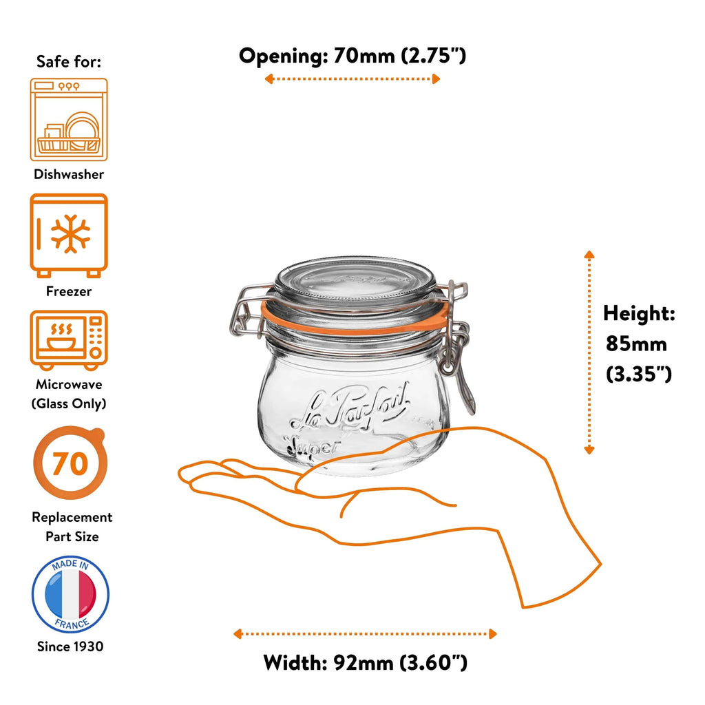 Le Parfait Super Jars, French Glass Canning Jars with Stainless Wire-Bail Clamp Lid by Le Parfait America