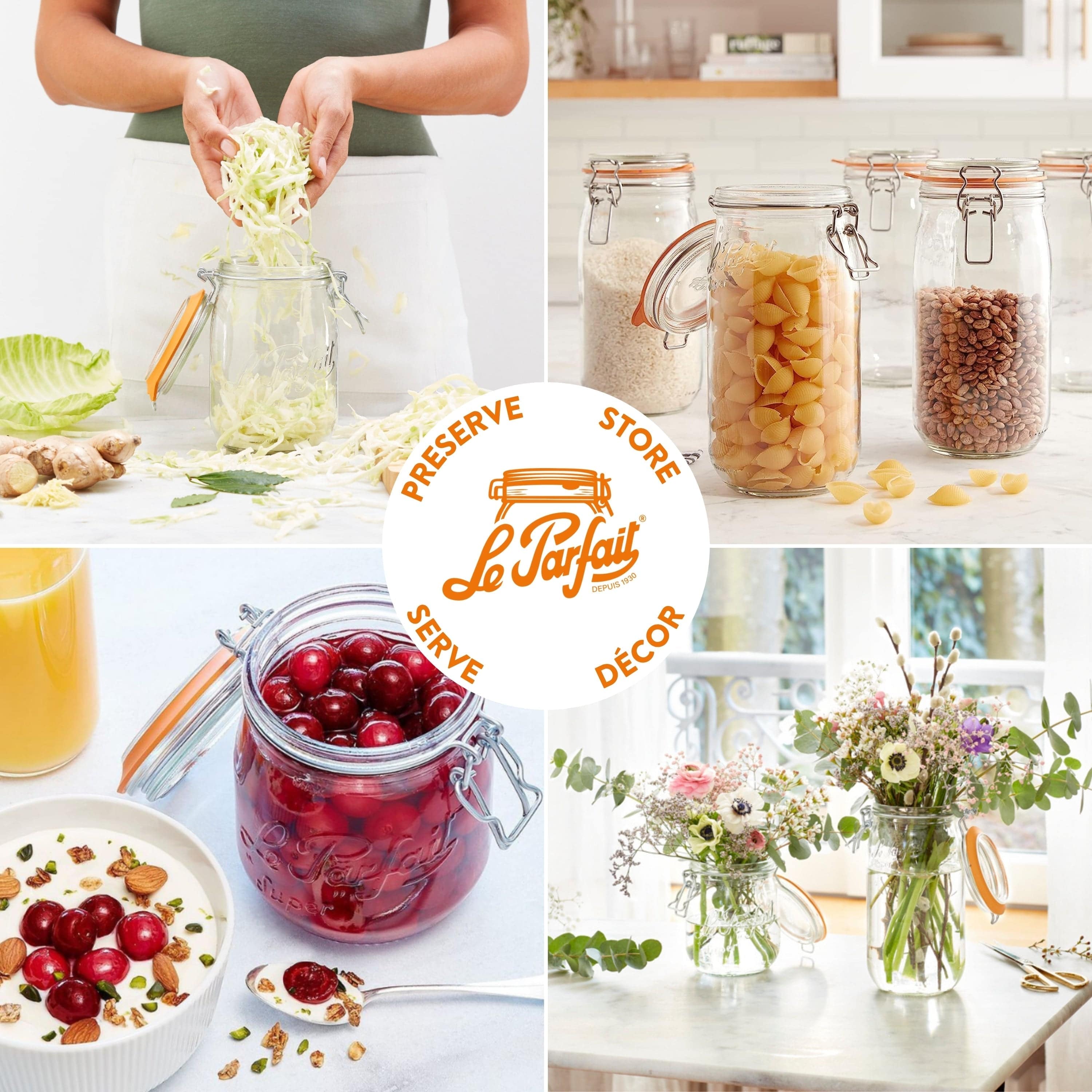 Le Parfait Super Jars, French Glass Canning Jars with Stainless Wire-Bail Clamp Lid by Le Parfait America