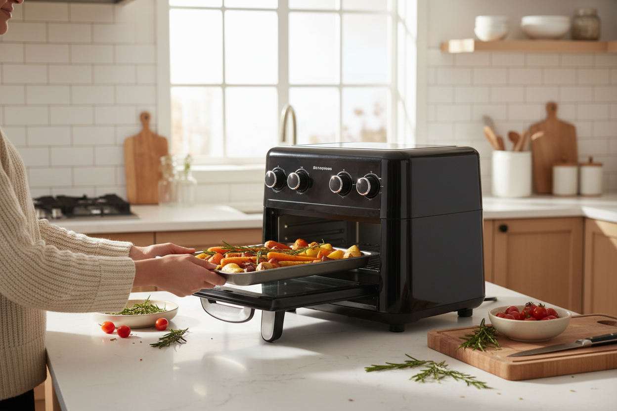 2-in-1 Countertop Air Fryer Toaster Oven | Dual Compartment | Black & Off White by Creative Vault Marketplace