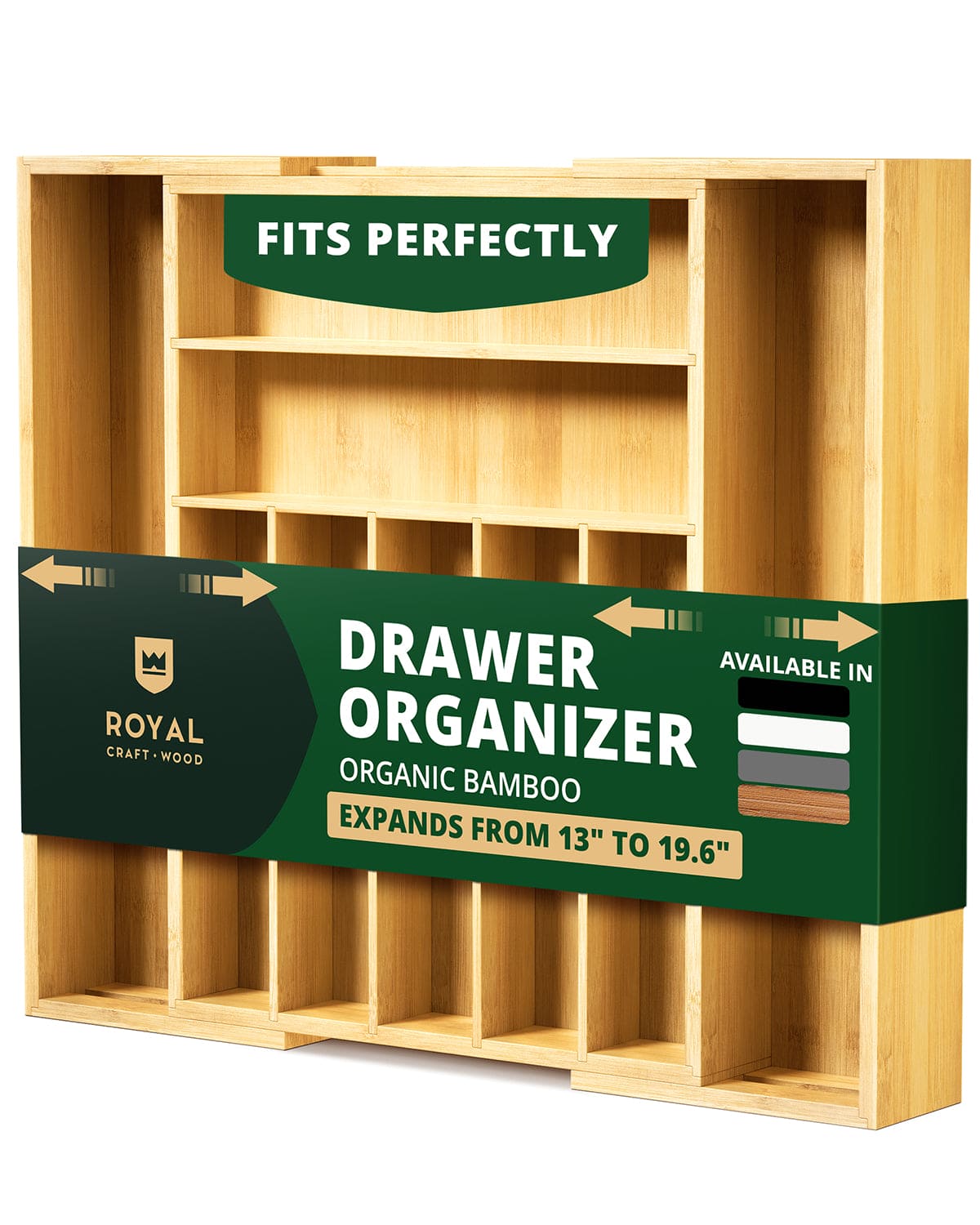 Silverware Drawer Organizer, Natural (9 Slots) by Royal Craft Wood