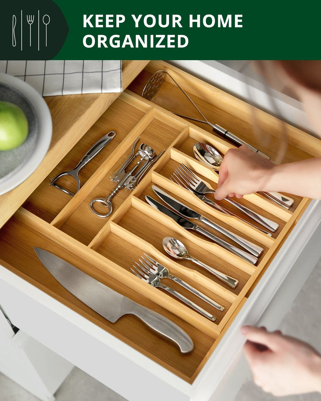 Silverware Drawer Organizer, Natural (9 Slots) by Royal Craft Wood