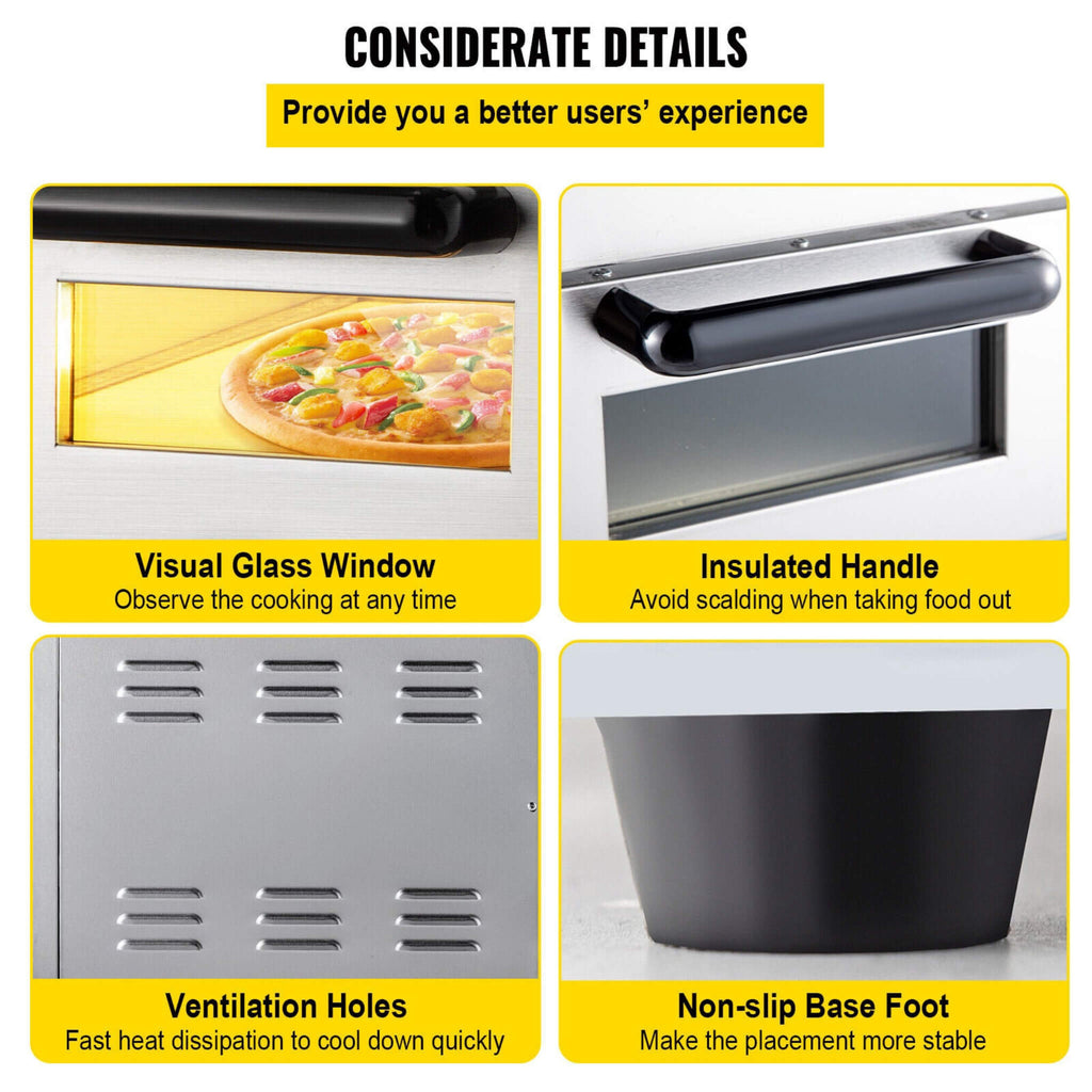 Heavy-Duty Electric 2000W Indoor Commercial Countertop Double Deck Pizza Oven (SAK36147) by SAKSBY WHOLESALE