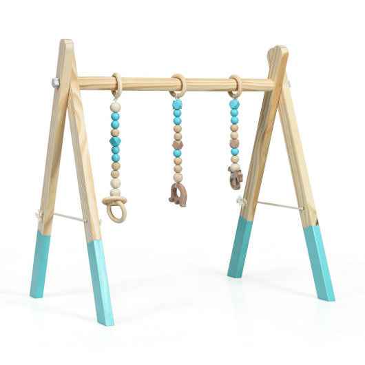 Portable 3 Wooden Newborn Baby Exercise Activity Gym Teething Toys Hanging Bar-Blue by VYSN